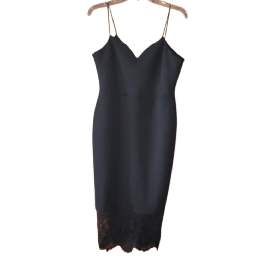 ASOS Womans Black Sexy Bodycon Dress With Lace Panel At Bottom Size 8